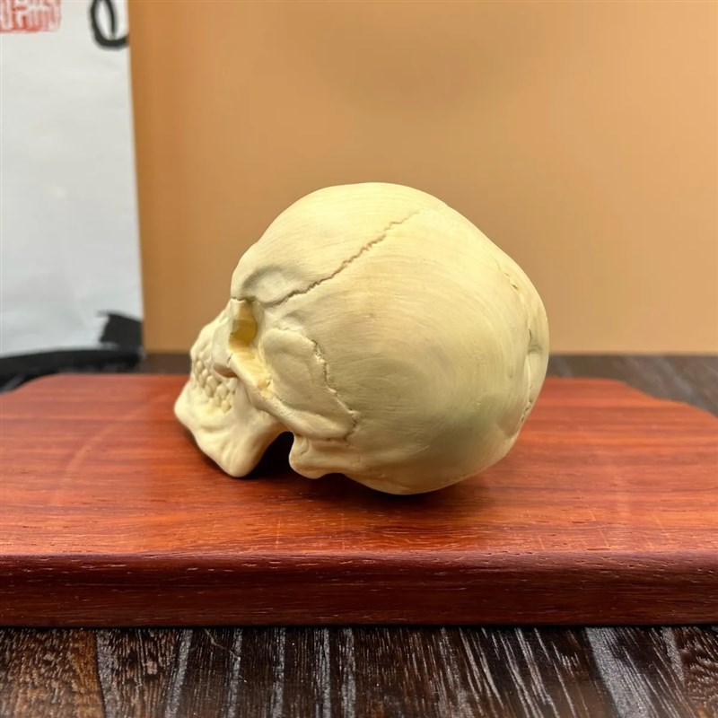 黄杨木雕刻骷髅头模型手把件实木骷髅摆件家居人头骨个性装饰摆设