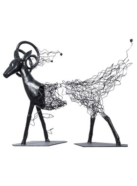 由居抽象动物鹿商业空间大堂售楼处过道样板间酒店落地金属工艺品