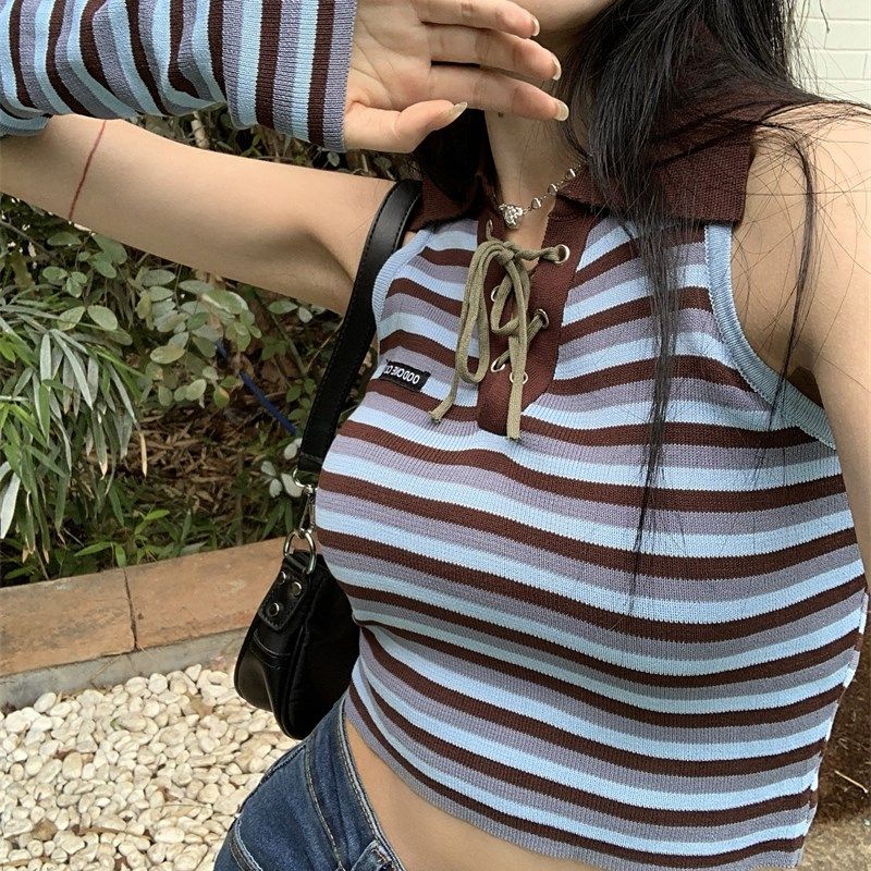 大码胖妹妹复古挂脖小吊带背心女针织衫夏季内搭外穿条纹上衣袖套,女装/女士精品,背心吊带,淘宝优惠券,粉丝福利购,淘宝优惠卷
