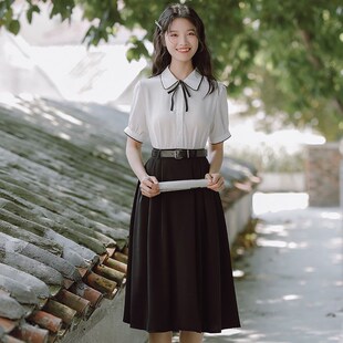 搭配半身裙的上衣夏季公务员教资面试衬衫女职业正装白色答辩衬衣