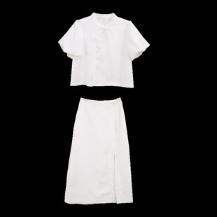 尔尔 小个子2024新款新中式衬衫套装上衣裙子两件套优雅国风气质