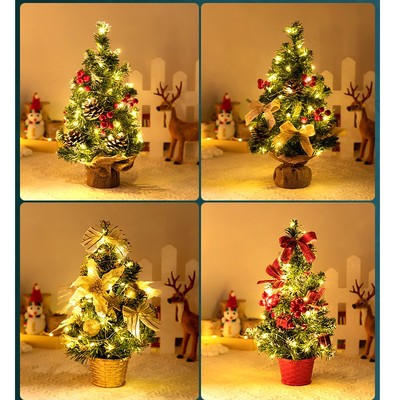 家用迷你小圣诞树桌面摆件圣诞节装饰北欧加密小型圣诞树套餐发光