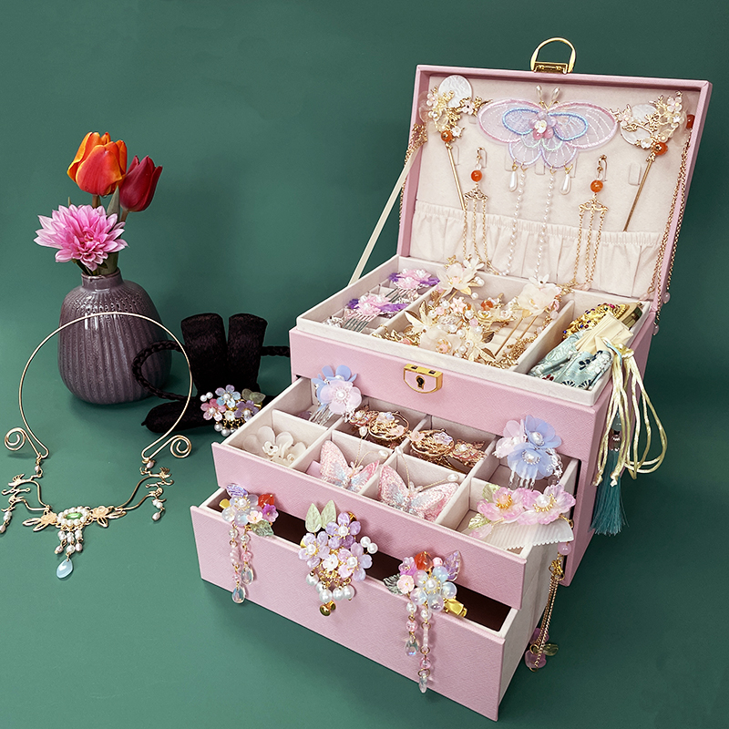 儿童古风高端首饰盒小女孩发饰套装礼盒发卡公主发夹女童汉服头饰