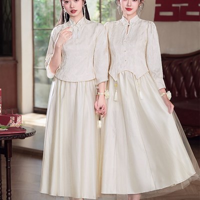 新中式伴娘服2024新款春秋女高级感复古显瘦姐妹团秀禾服平时可穿