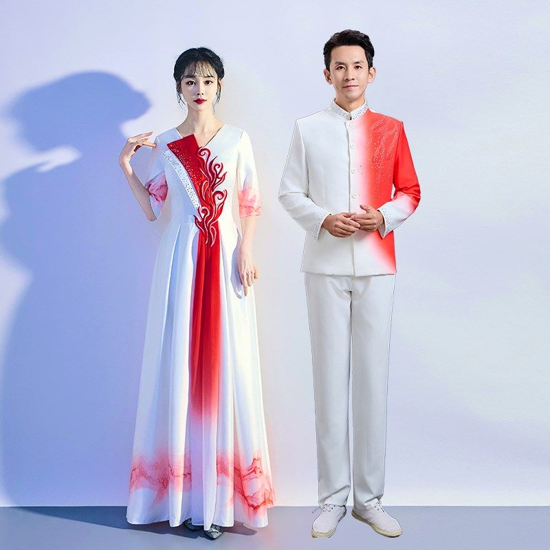 新款成人大合唱团演出服女长裙中学生红歌比赛诗歌朗诵主持人礼服