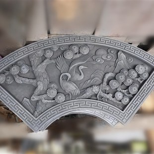 包邮扇形迎客松 砖雕 中式仿古青砖影壁 园林庭院 浮雕背景墙