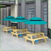 户外桌椅组合奶茶咖啡店庭院室外食堂连体餐桌椅带伞公园实木防腐