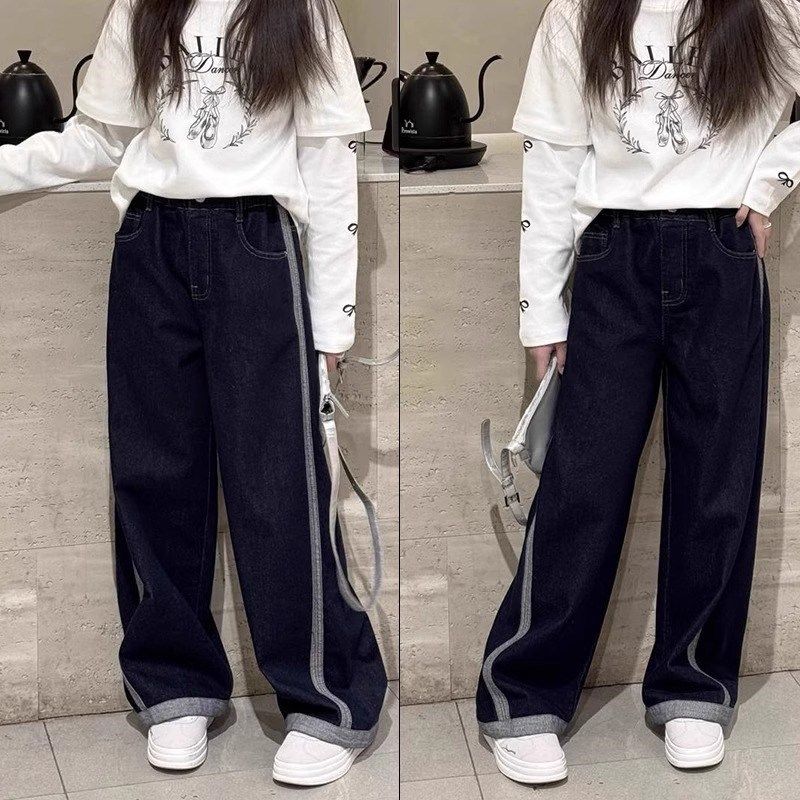 鱼儿妈 女童牛仔裤2025春装新款儿童中大童宽松阔腿裤初中生长裤,童装/婴儿装/亲子装,儿童牛仔裤,淘宝优惠券,粉丝福利购,淘宝优惠卷