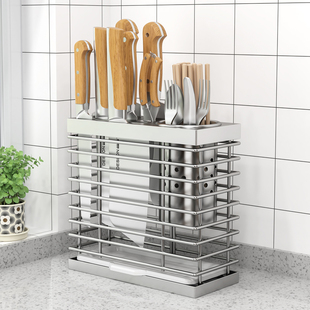 十八子作304不锈钢刀架刀座厨房置物刀具菜刀架家用插刀筷筒笼沥