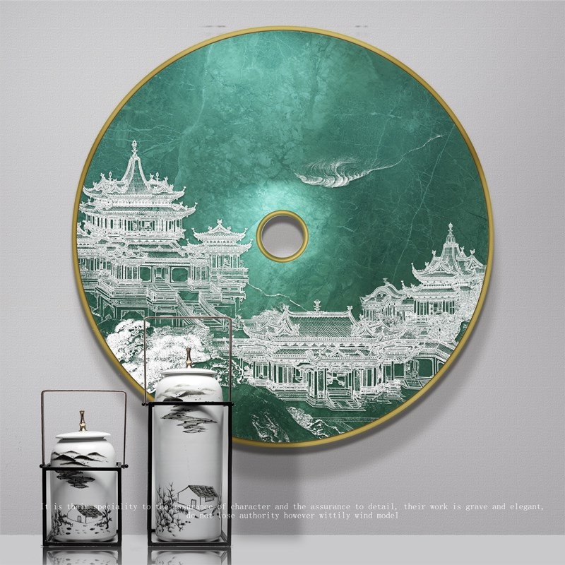新中式酒店民宿立体微浮雕装饰画软装设计师高端玄关圆形挂画图片