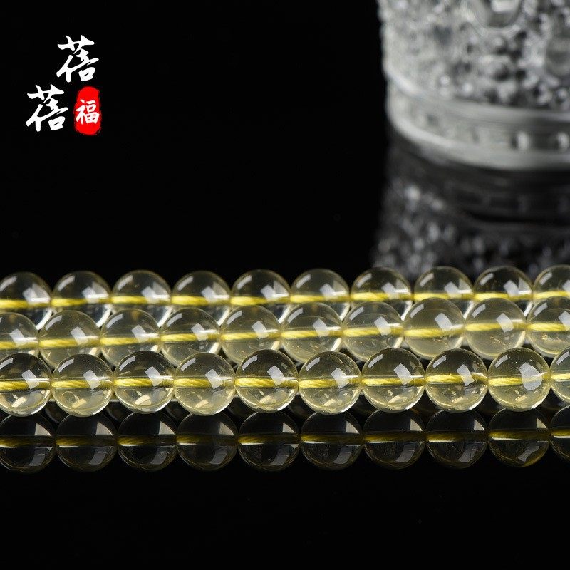 蓓蓓福 天然柠檬黄黄水晶散珠半成品圆珠配件黄水晶半成品
