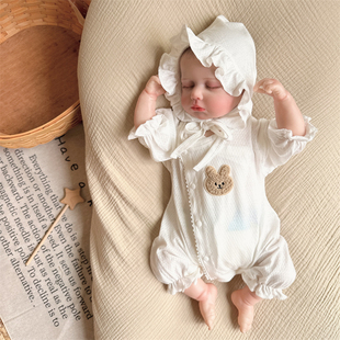 连体衣525966码 薄款 兔 女100天宝宝衣服套装 新生儿0一3月婴儿夏装