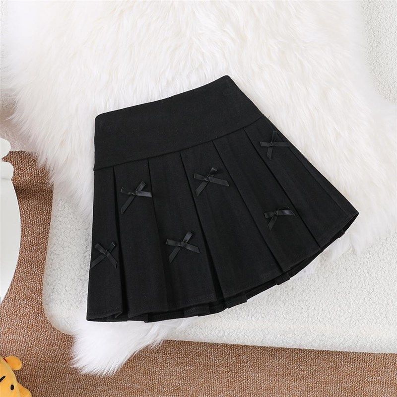 女童半身裙2024秋冬新款洋气百搭毛呢百褶裙儿童学院风jk女孩短裙
