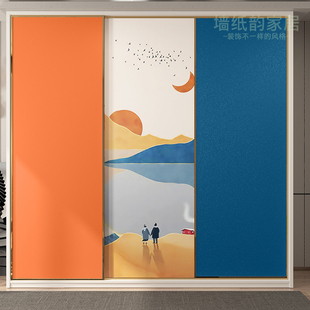 旧衣柜贴纸改造翻新自粘门贴卫生间推拉门贴膜移门玻璃门墙纸壁纸