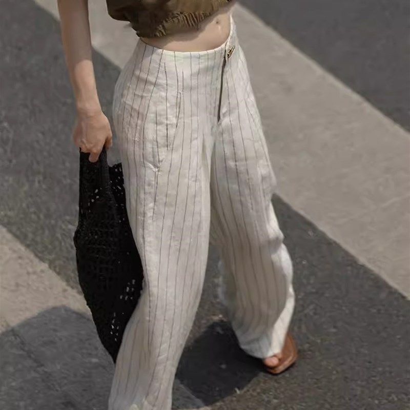 牛X货 巨炸裂!高腰显瘦垂感长裤子女夏小个子白色条纹窄版阔腿裤,女装/女士精品,大码裤装,淘宝优惠券,粉丝福利购,淘宝优惠卷