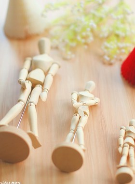 家居摆件饰品大号小号木头人关节木制简约工艺品模型素描木偶包邮