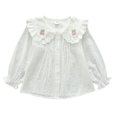 纯棉女童洋气点点樱桃衬衣儿童大翻领娃娃衫衬衫女孩长袖公主上衣