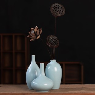 汝窑花插中式陶瓷禅意干花瓶创意水培家居办公装饰博古架茶室摆件