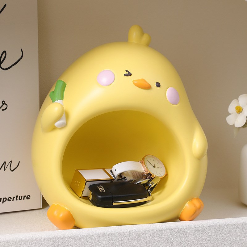 创意可爱鸭子摆件入户玄关钥匙收纳奶油风客厅电视酒柜装饰置物架