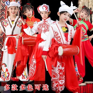 新儿童安塞腰鼓服装陕北风陕西民歌演出服中小学秧歌舞龙打鼓表演