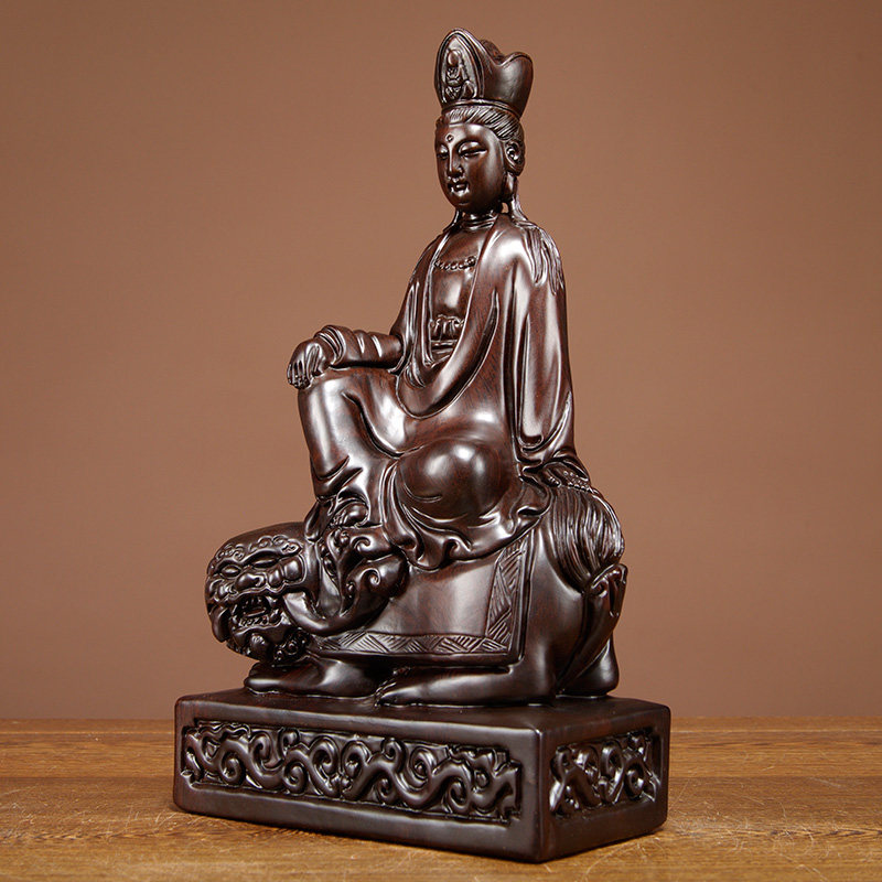 黑檀木雕文殊菩萨佛像摆件实木质家居供奉客厅玄关装饰工艺品摆设