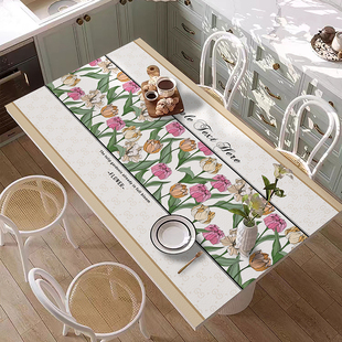 优雅郁金香荔枝纹皮革桌面保护垫防水防滑免洗氛围感插画风餐垫