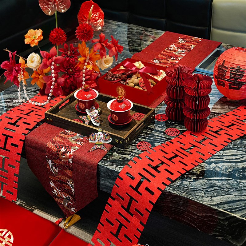 结婚装饰茶几装扮客厅摆件婚房布置新中式订婚宴婚礼接亲敬茶套装