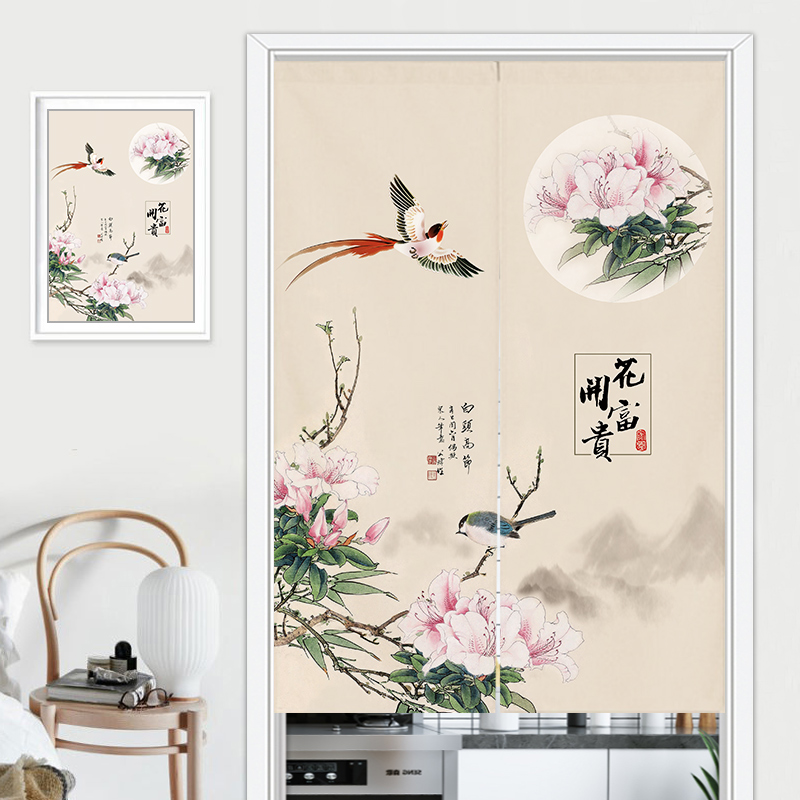 中式门帘隔断帘家用夏季短帘厨房半帘遮挡防风免打孔厕所玄关布帘