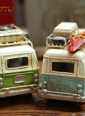 铁艺彩色巴士老爷汽车个性复古儿童房餐厅桌面模型店铺装饰品摆件