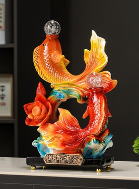 新款招财进宝年年有余锦鲤鱼摆件老板办公室桌面高级感招财装饰品