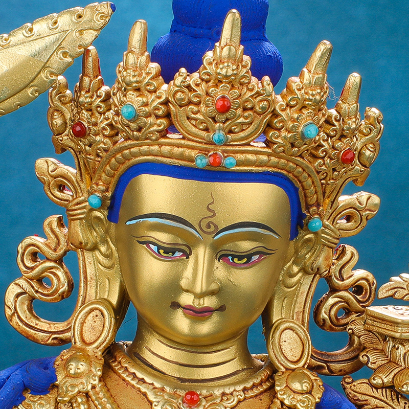 文殊菩萨佛像摆件纯铜精工仿尼泊尔全鎏金雕花藏密宗文殊普贤佛像