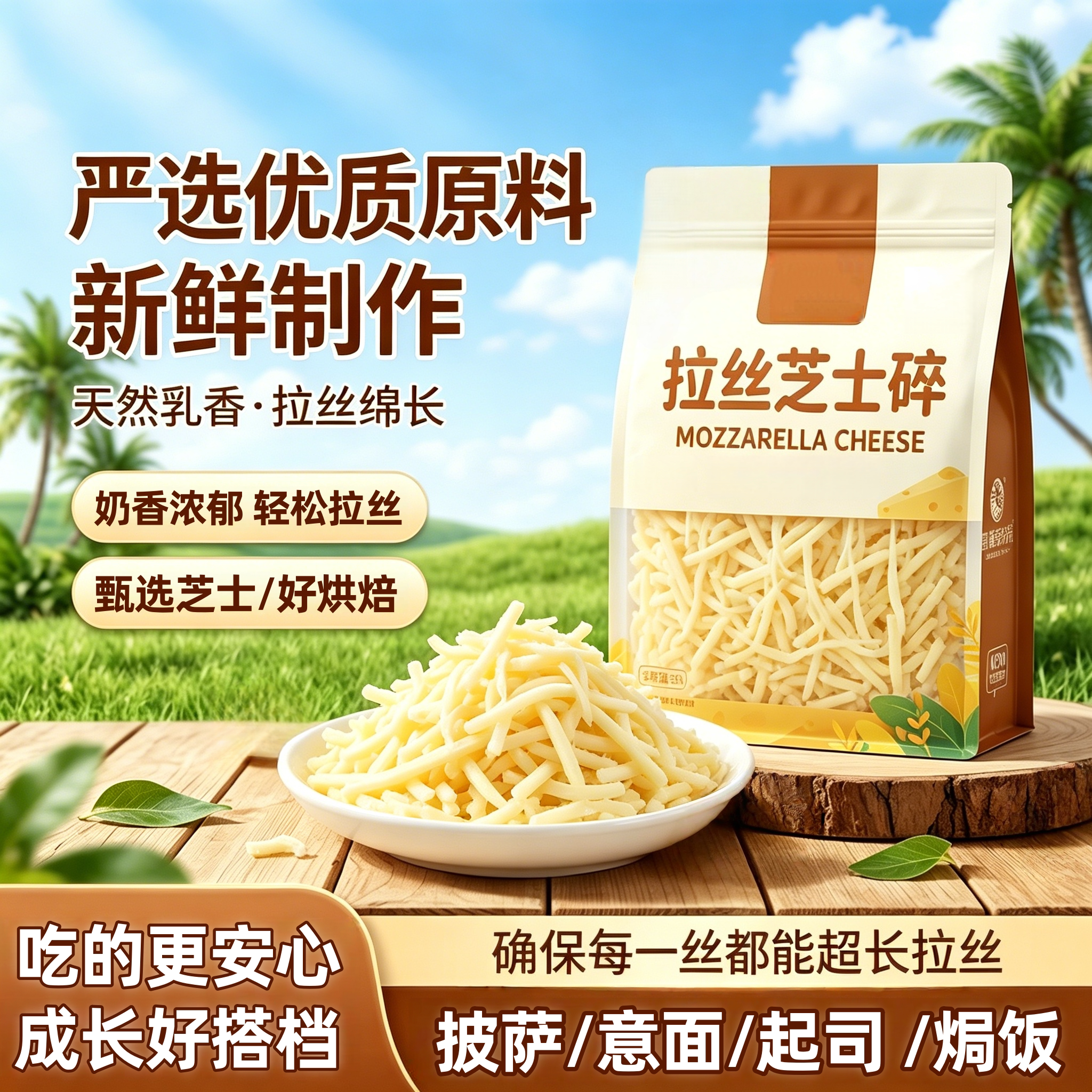 央妈推荐马苏里拉芝士碎拉丝家用披萨奶油奶酪粒烘焙空气炸锅商用