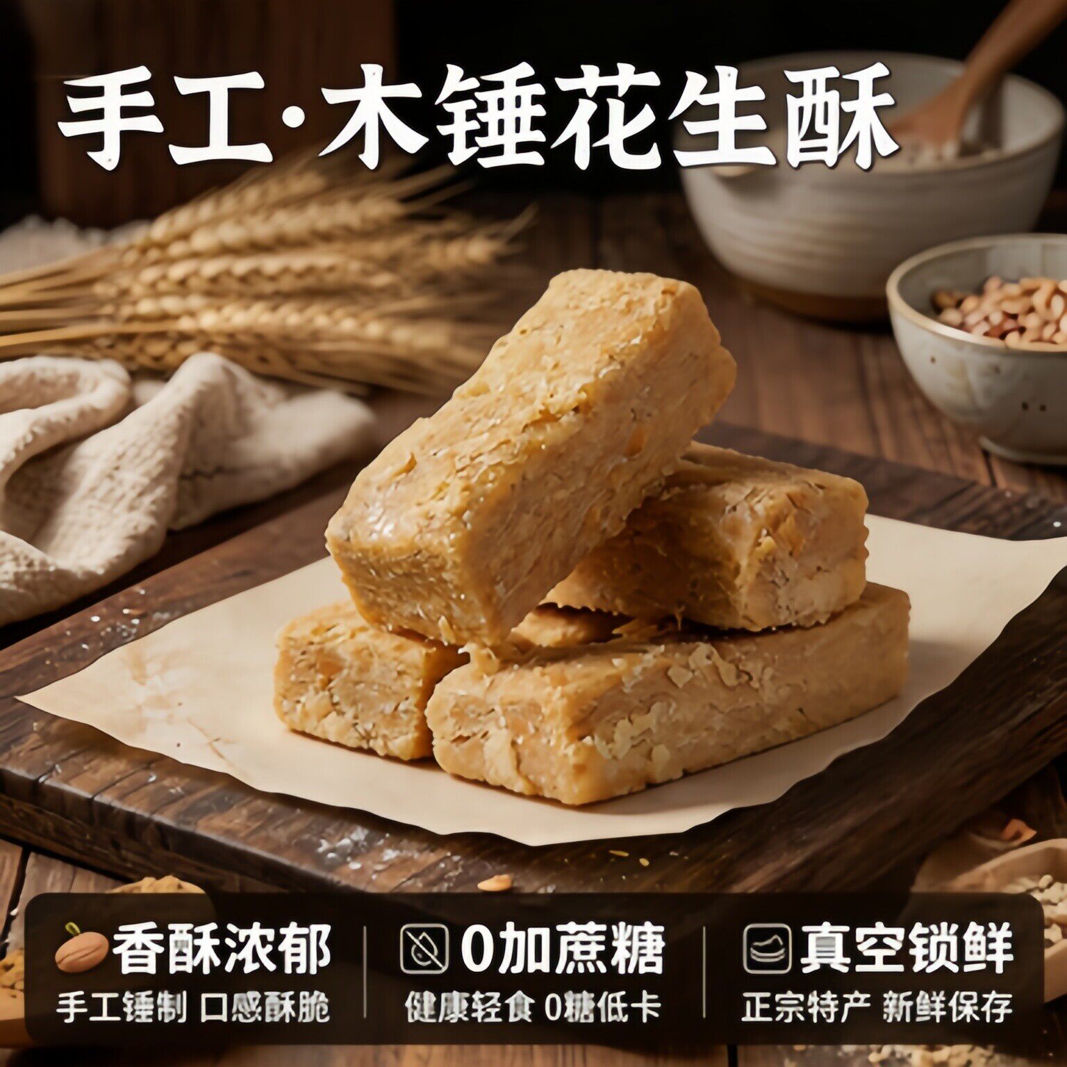 安徽正宗老式木锤花生酥糖官方旗舰店手工制作无糖无添加糕点零食