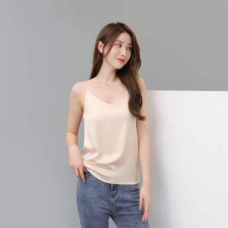 辣妹挂脖真丝内搭吊带Vt领外穿小背心打底衫设计感春夏季装上衣女