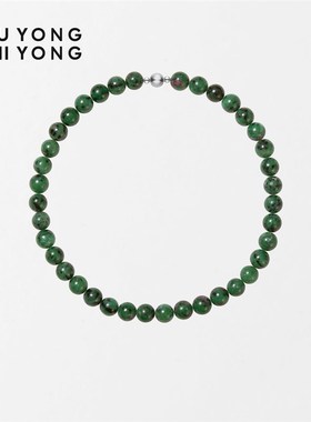 无用之用天然红绿二色宝10mm圆珠项链黝帘石高级复古小众锁骨链