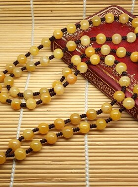 天然黄玉项链手工玉珠挂绳男女款高档长款毛衣链吊坠项坠挂链配件
