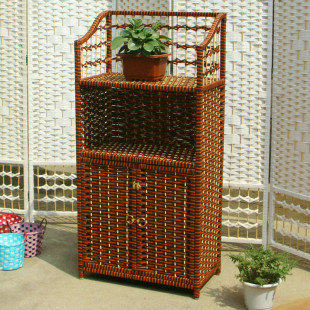 草编鞋柜多层鞋架简易门s口柜子实木藤编架子移动收纳柜带门置物