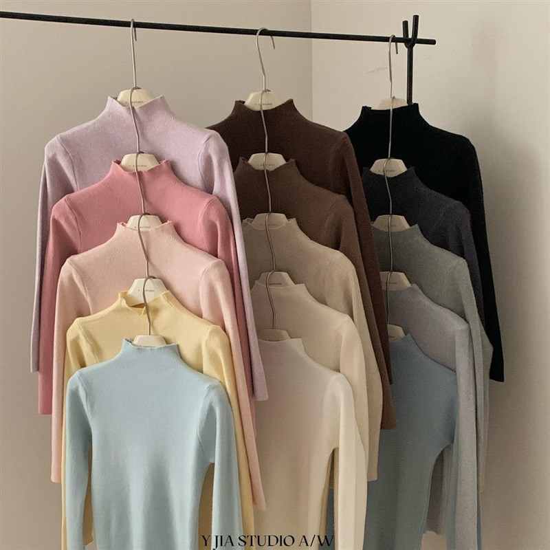 Y.JIA 伊嘉2024秋冬季新款简约百搭半高领M净版多色针织打底衫209