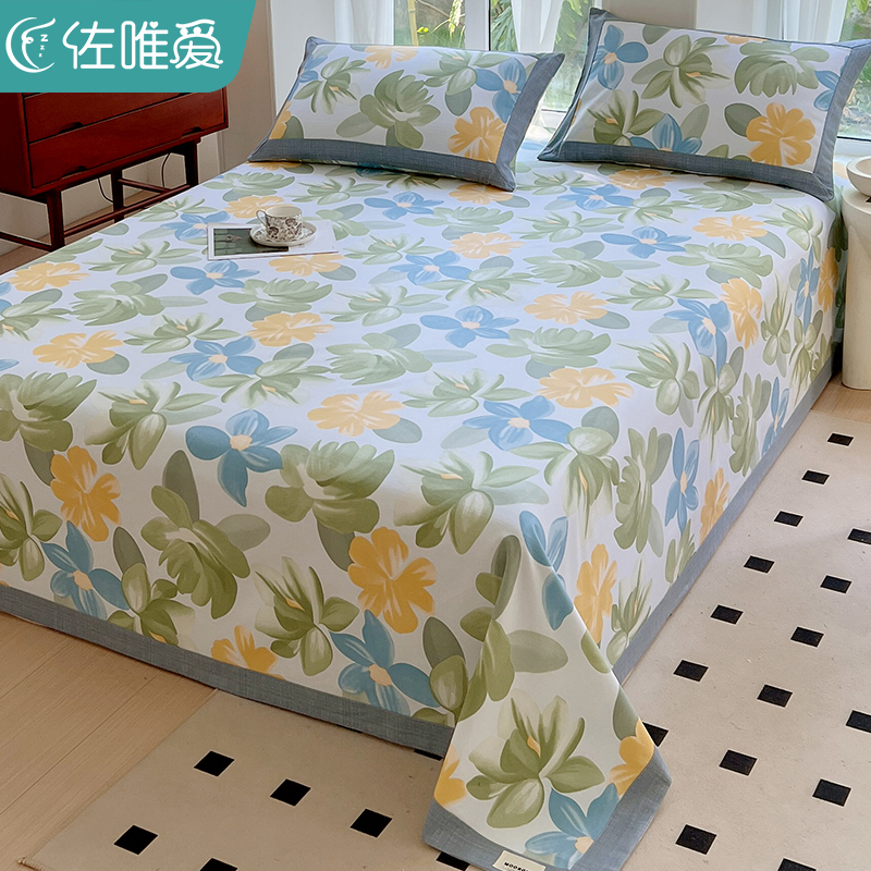 夏季老粗布床单单件纯棉100全棉被单棉麻凉席单人炕单Z枕套三件套