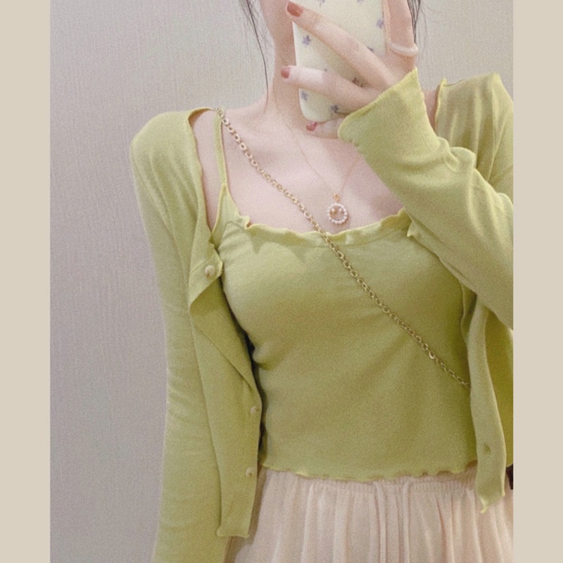 针织开衫女薄款小披肩穿搭配吊带裙子外搭罩N衫加两件套小外套上