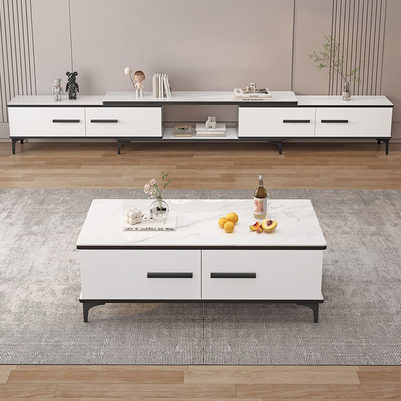 实木电视柜收纳储物一体落地茶几组合小户型岩板客厅家用现代简约