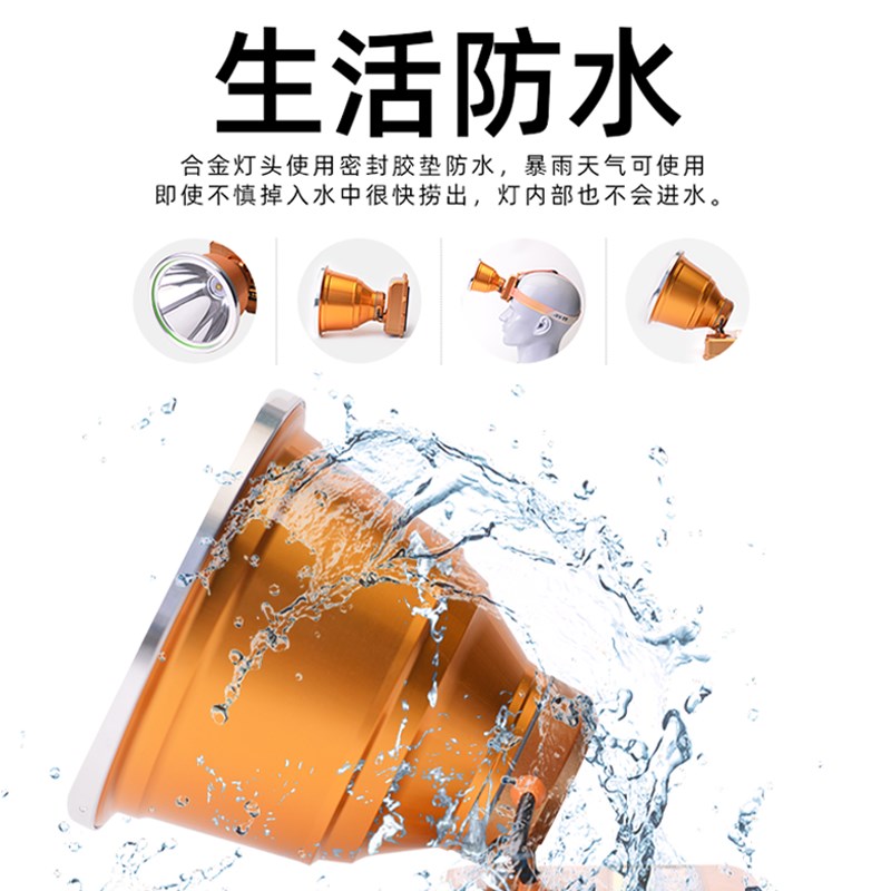 钓鱼头灯强光充电超亮头戴式手电筒超长续航白光矿灯黄光夜钓赶海