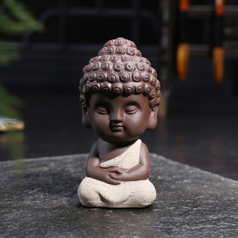 沐兰工坊精品茶宠佛像小和尚紫砂彩砂小如来多肉花盆摆件花宠