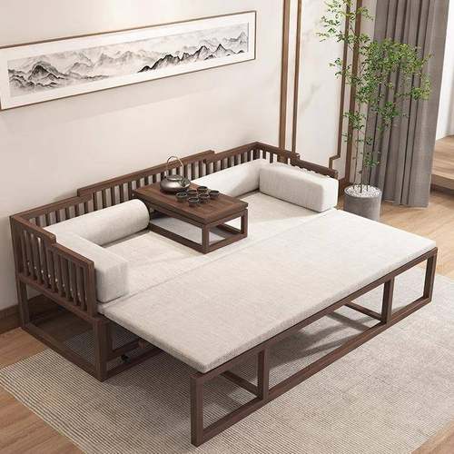 新中式实木罗汉床可推拉沙发床卧榻睡榻罗汉榻小户型禅意茶室家具