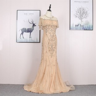 2020新款 奢华手工钉珠显瘦女晚礼服年会主持摄影写真艺考气质长裙