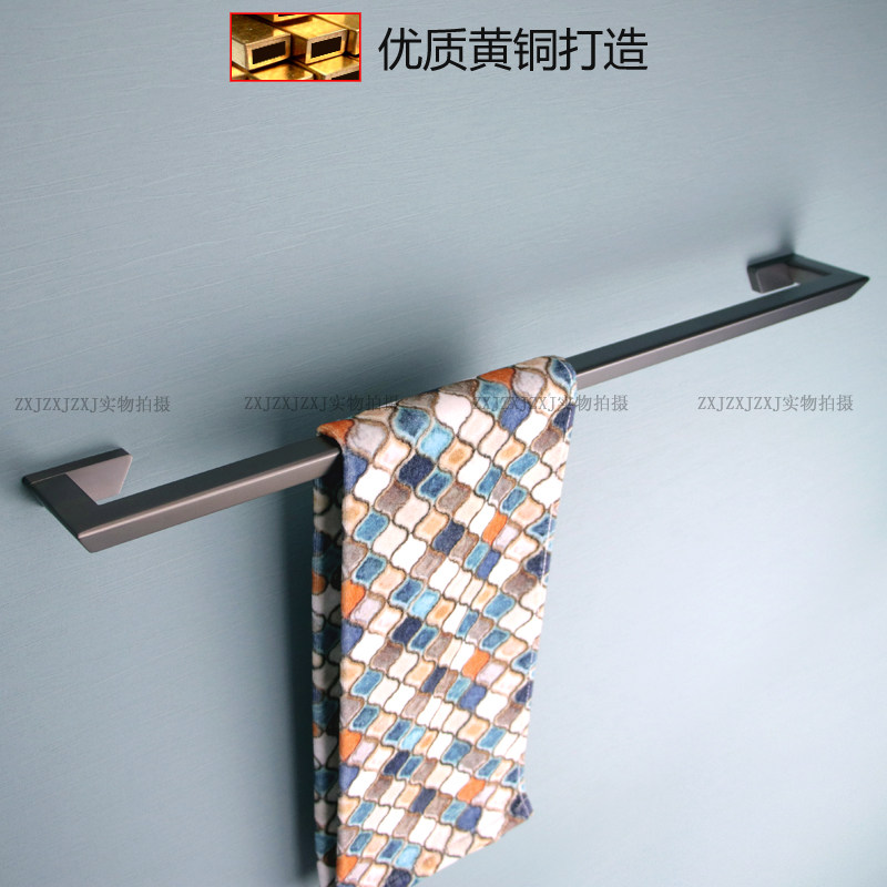 全铜极简毛巾架单杆 304不锈钢卫浴五金挂件 浴室枪灰打孔浴巾架