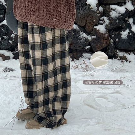 虾酱麻麻男童加绒裤子冬季20w24新款男孩格子直筒加厚儿童装休闲