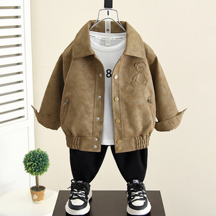 上衣男宝宝春秋款 男童秋装 衣 秋季 儿童套装 皮衣外套春秋款 2023新款