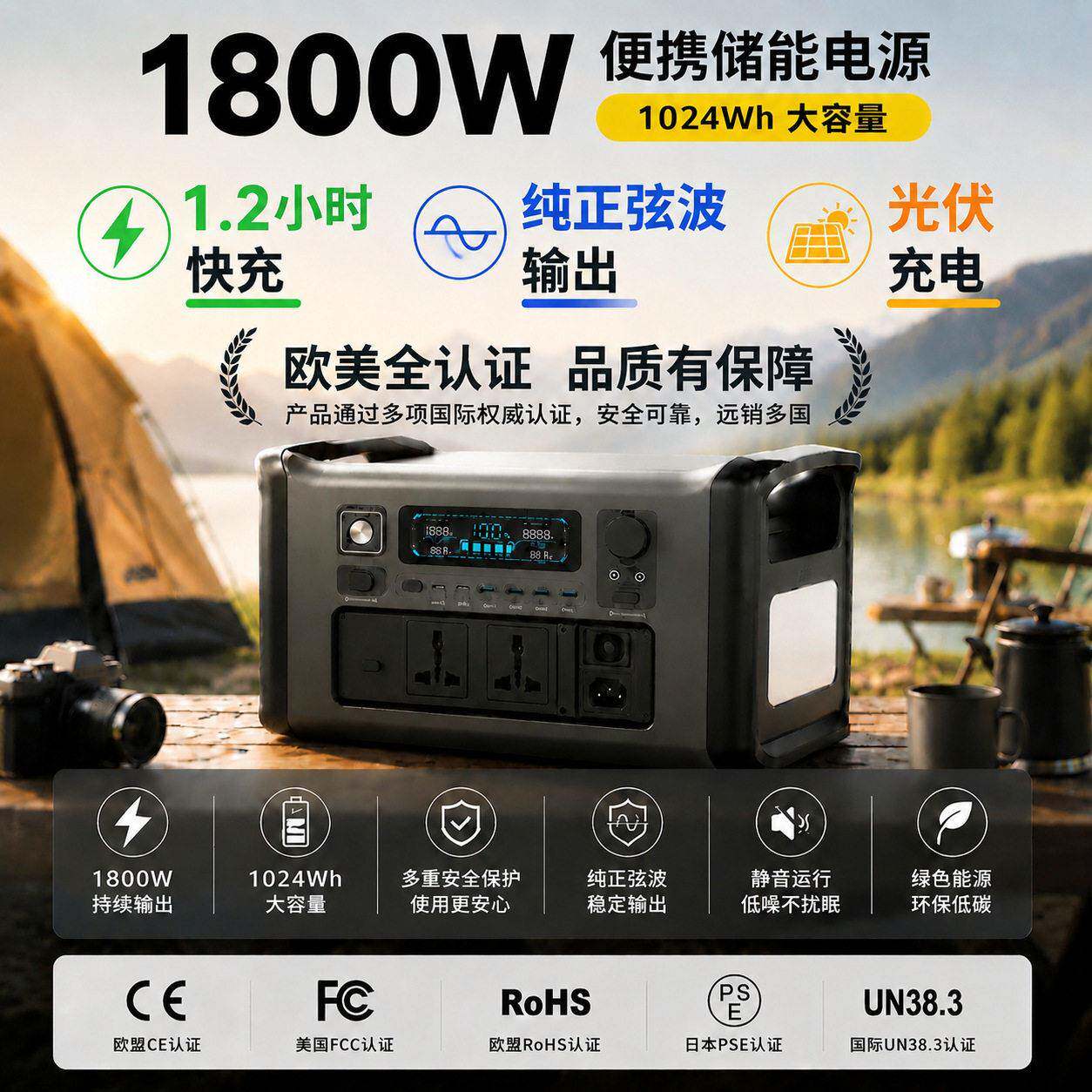 1800W户外移动电源220V大容量便携储能电源户外电源OEM/ODM定制