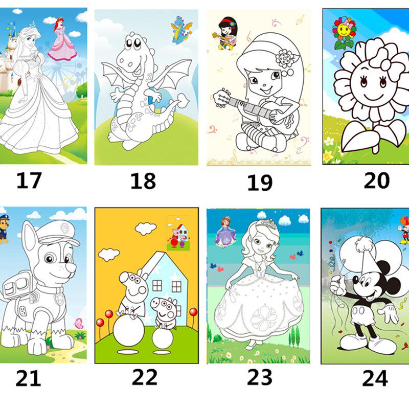 儿童涂鸦水粉画颜料画带框泡沫板填色涂色板水彩画涂鸦画广场摆摊